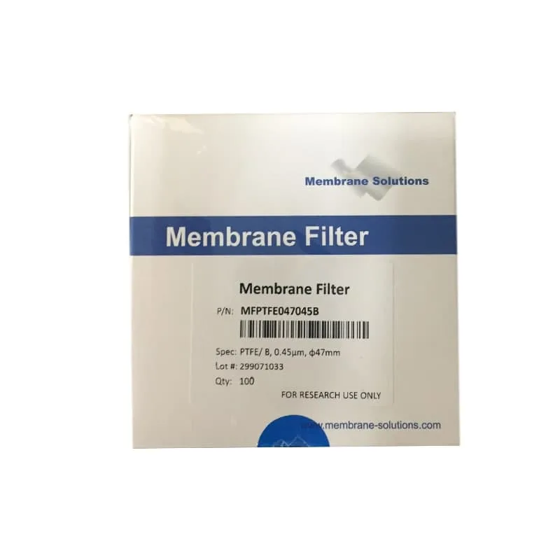 Hydrophilic PTFE membrane filter, pore diameter 0.45μm, membrane diameter 47mm, Membrane Solution brand فیلتر غشایی جنس PTFE آبدوست قطر منفذ 0.45μm قطر غشاء 47mm برند ممبران سلوشن