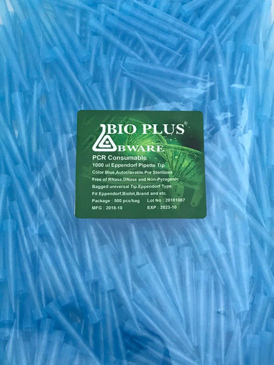 Eppendorf Piptte Tip 1000μl Bio Plus نوک سمپلر آبی 1000 لاندا استریل 500 عددی بایوپلاس PCR