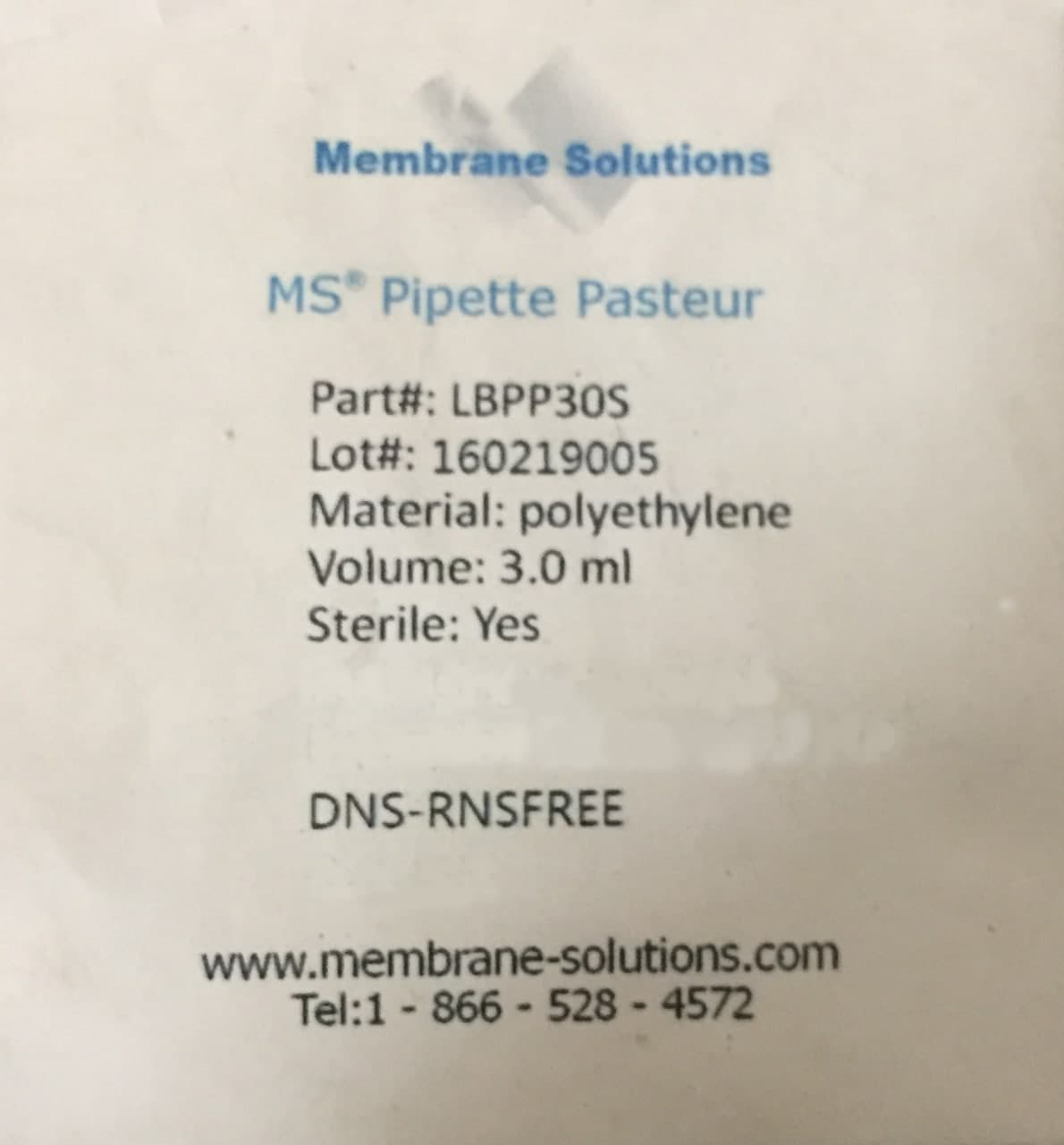 پیپت پاستور پلاستیکی 3ml تک استریل ممبران سلوشن PCR
