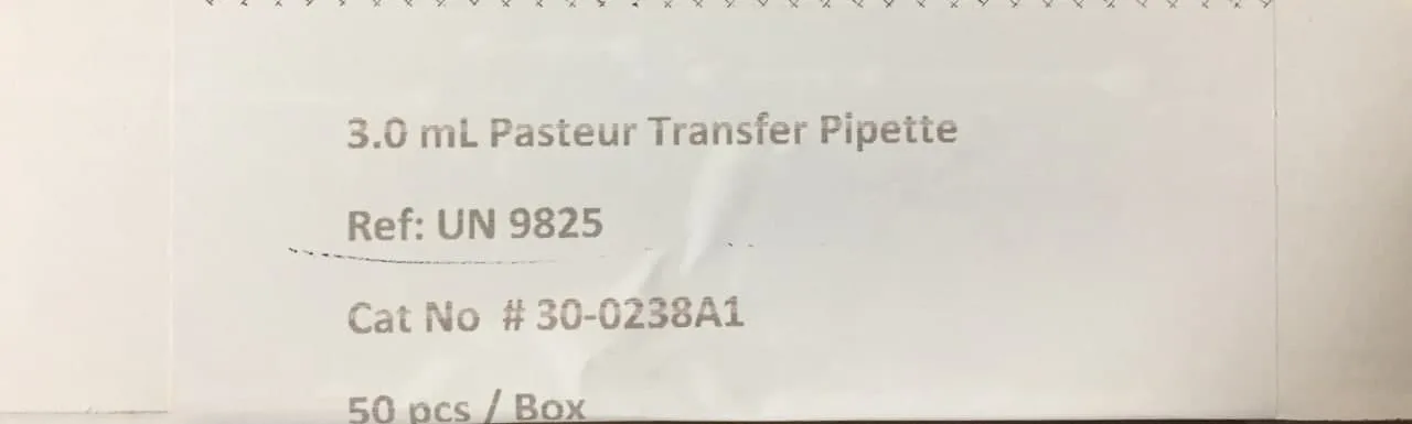 پیپت پاستور پلاستیکی 3ml تک استریل QC بسته 50 عددی