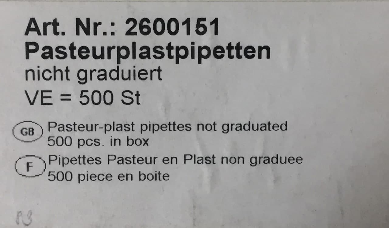 پیپت پاستور پلاستیکی 1 سی سی غیر مدرج آلمانی بسته 500 عددی