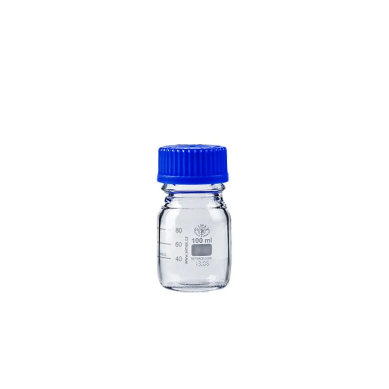 Glass Media Bottles, 100mL, Blue Caps, SIMAX GLASS بطری شیشه ای درب آبی 100 سی سی زیماکس